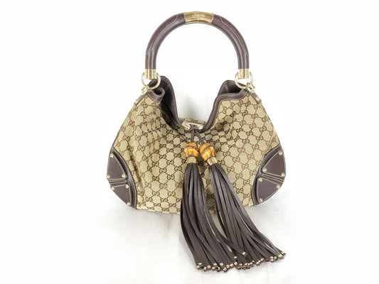 GUCCI GG Canvas Indy Handbag, Brown, 185566