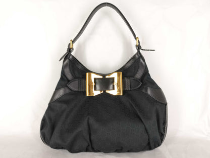 GUCCI GG Canvas Queen Hobo Handbag, Black, 189884