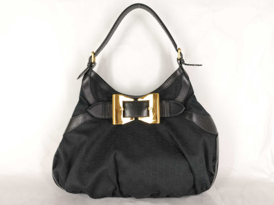 GUCCI GG Canvas Queen Hobo Handbag, Black, 189884