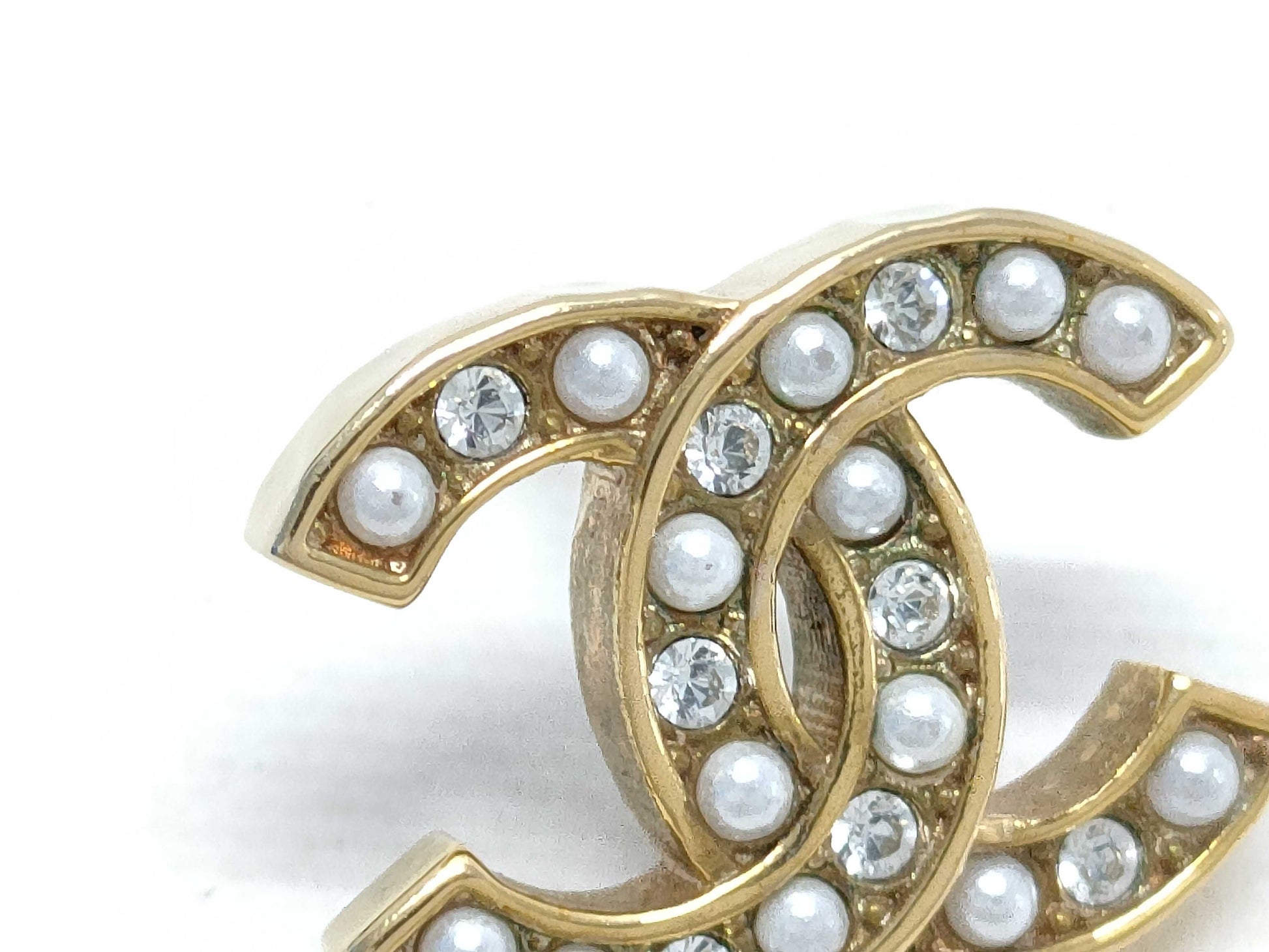 CHANEL Coco Mark Rhinestone and Faux Pearl Earrings, Gold, I24V