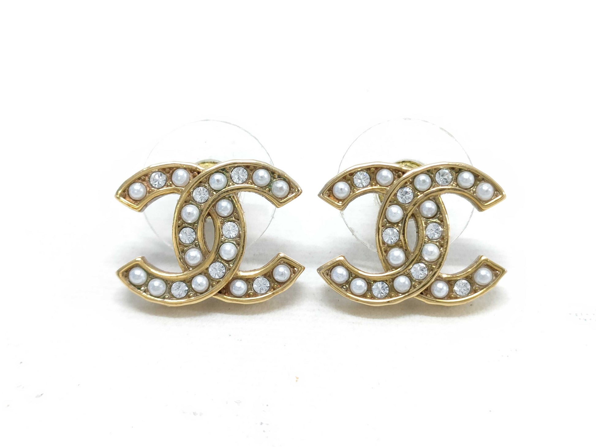 CHANEL Coco Mark Rhinestone and Faux Pearl Earrings, Gold, I24V