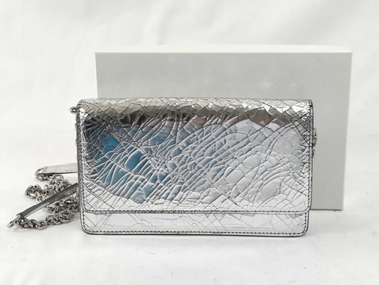 Margiela Broken Mirror Chain Wallet Calfskin Silver Shoulder Bag