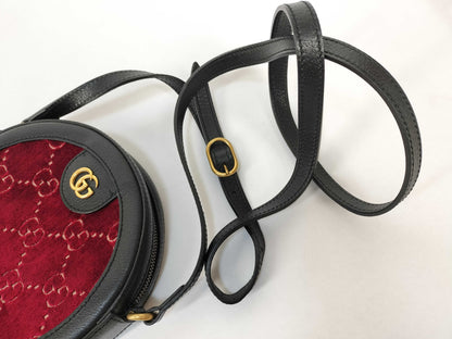 GUCCI GG Velvet Round Shoulder Bag with Leather, Red, 574978