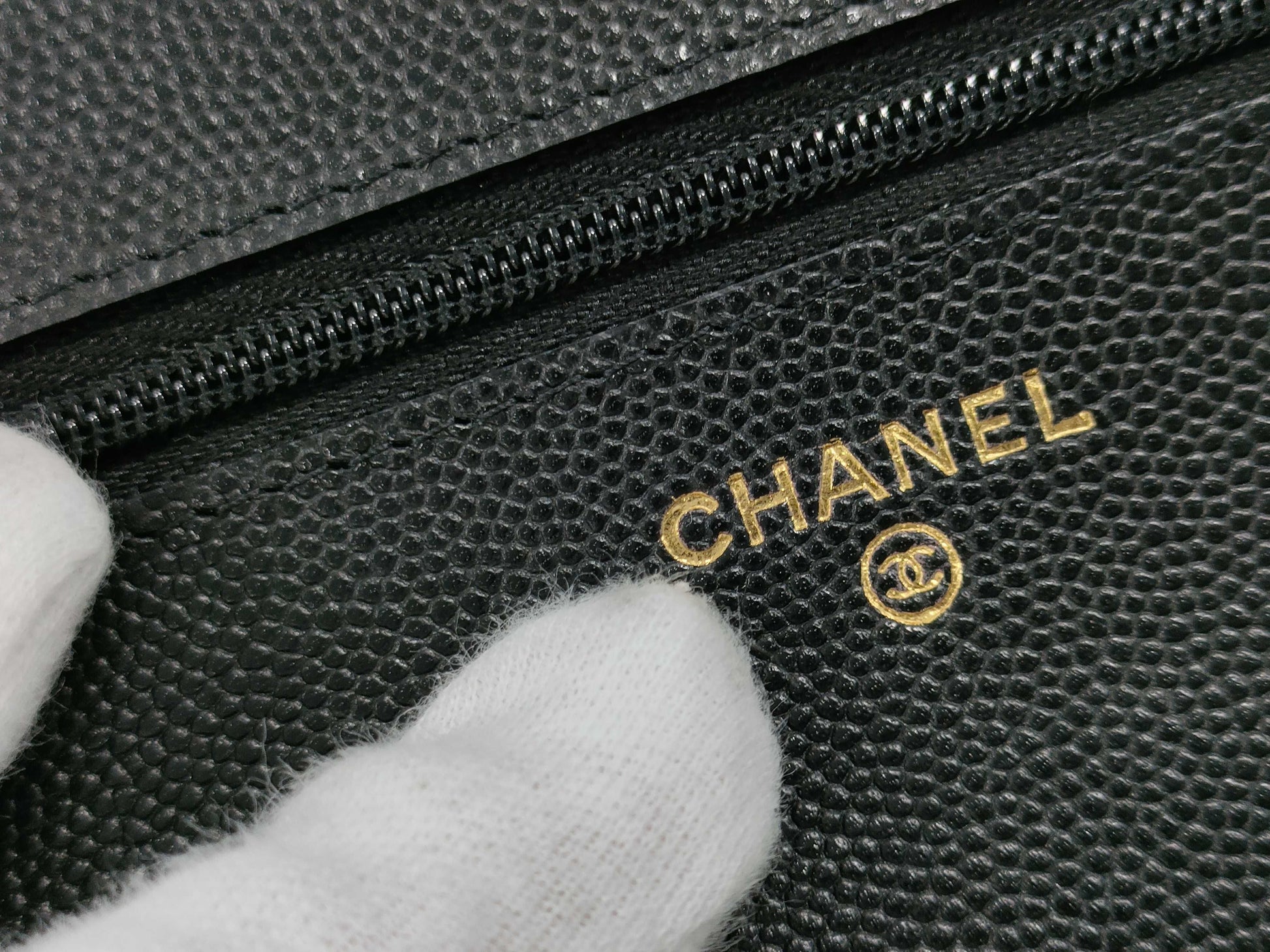CHANEL Caviar Skin Coco Mark Rhinestone Chain Wallet, Random Number Shoulder Bag