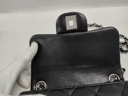 CHANEL Matelasse Mini Matelasse Caviar Leather Shoulder Bag in Black with Silver Hardware, 19 Series