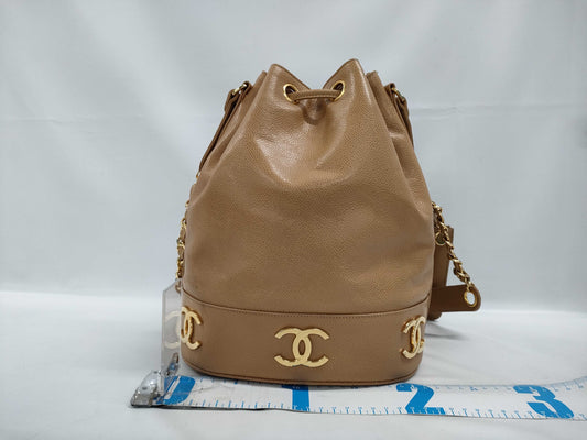 CHANEL Caviar Skin Triple Coco Drawstring Chain Shoulder Bag
