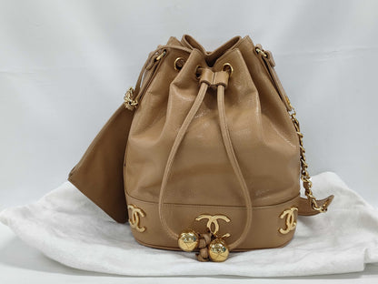 CHANEL Caviar Skin Triple Coco Drawstring Chain Shoulder Bag