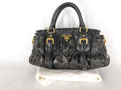 PRADA Prada Nappa Gathered 2-Way Handbag Black Handbag