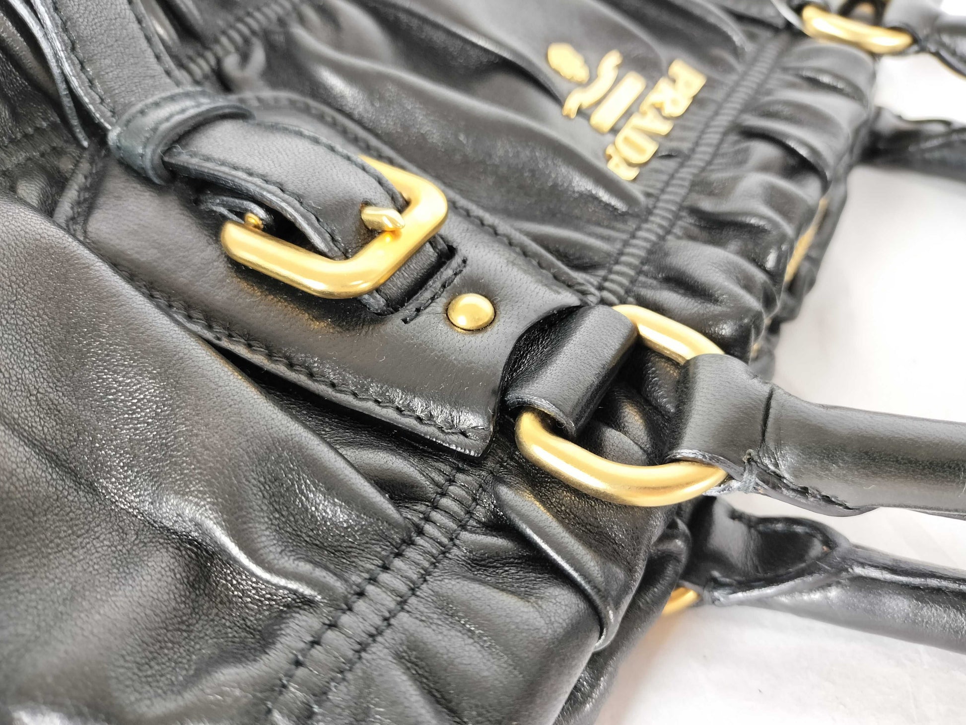 PRADA Prada Nappa Gathered 2-Way Handbag Black Handbag