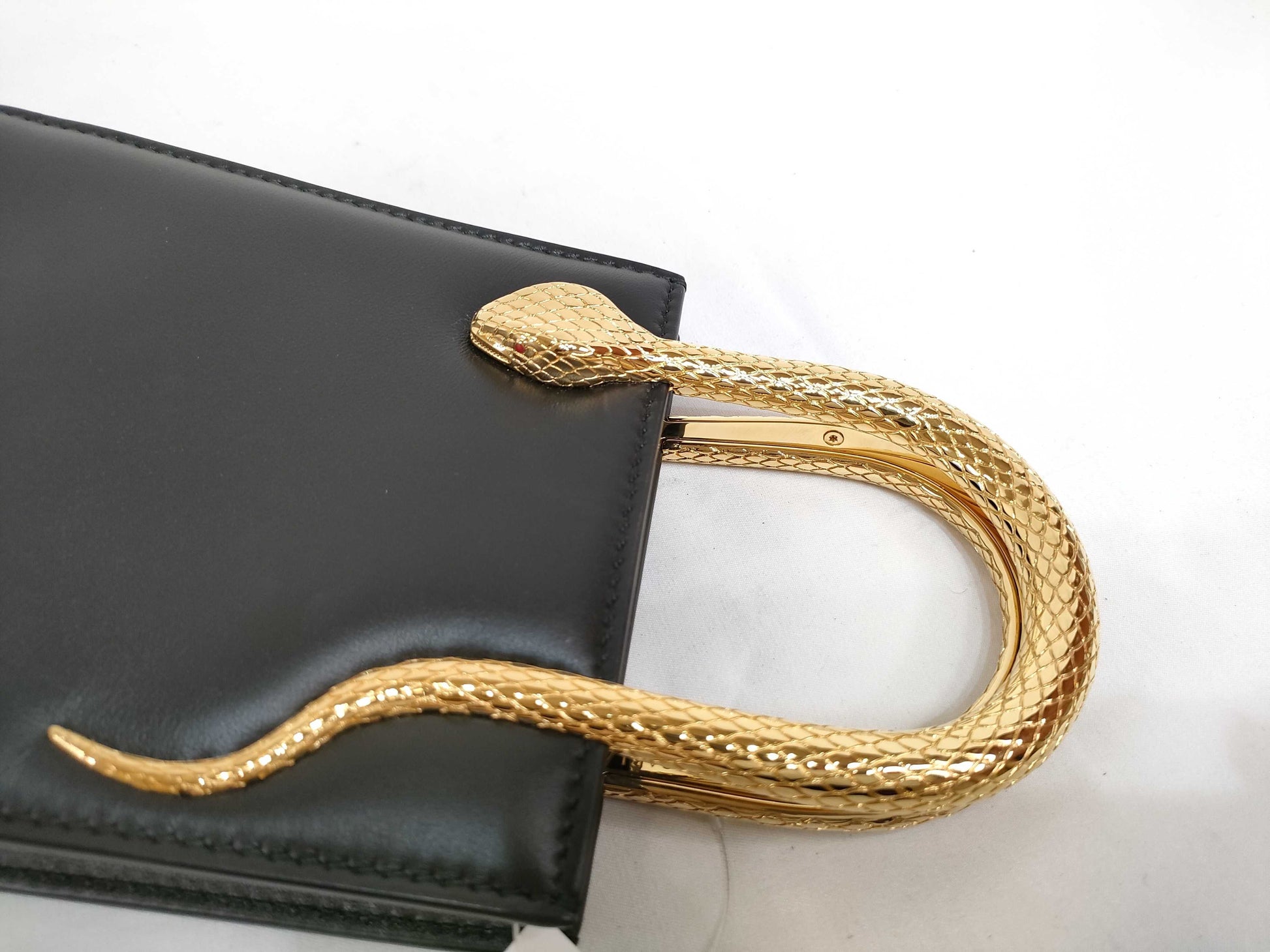 BVLGARI Serpenti Leather 2-Way Handbag/Shoulder Bag, Black