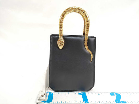 BVLGARI Serpenti Leather 2-Way Handbag/Shoulder Bag, Black