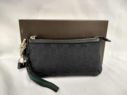 GUCCI GG Canvas Leather Pouch with Charm 152508 Black