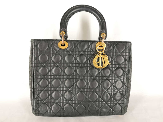 Dior Lady Dior Cannage Leather Handbag in Black