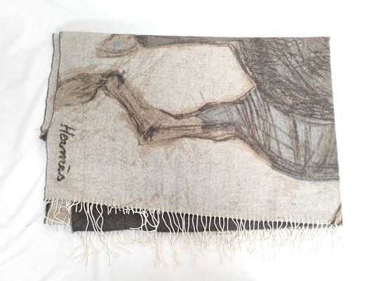 HERMES Cashmere Large Shawl/Stole with Horse Pattern, 150x200cm, with Japon Tag, Other Apparel
