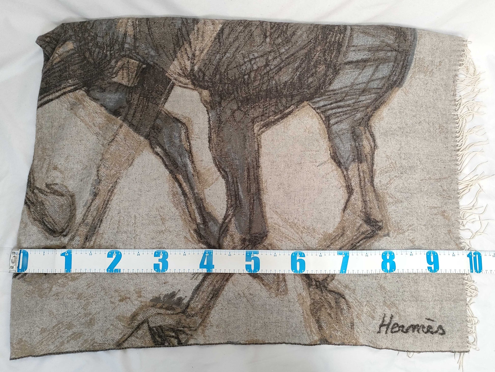 HERMES Cashmere Large Shawl/Stole with Horse Pattern, 150x200cm, with Japon Tag, Other Apparel