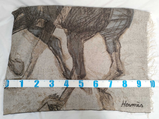 HERMES Cashmere Large Shawl/Stole with Horse Pattern, 150x200cm, with Japon Tag, Other Apparel