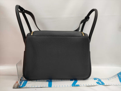 HERMES Lindy 26 Black Taurillon Clemence Leather Shoulder Bag with GD Hardware and K Stamp
