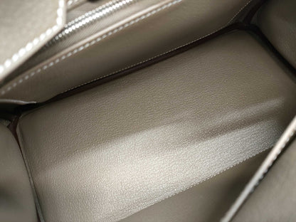 HERMES Togo Birkin 25 Etoupe Silver Hardware W Stamp Handbag