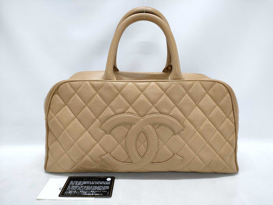 CHANEL Caviar Skin Coco Mark Mini Boston Handbag