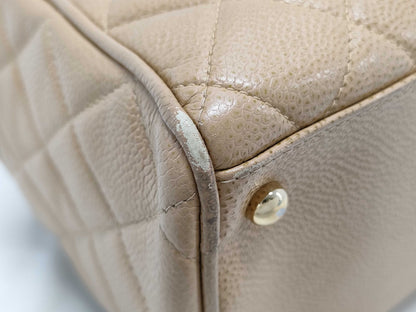 CHANEL Caviar Skin Coco Mark Mini Boston Handbag
