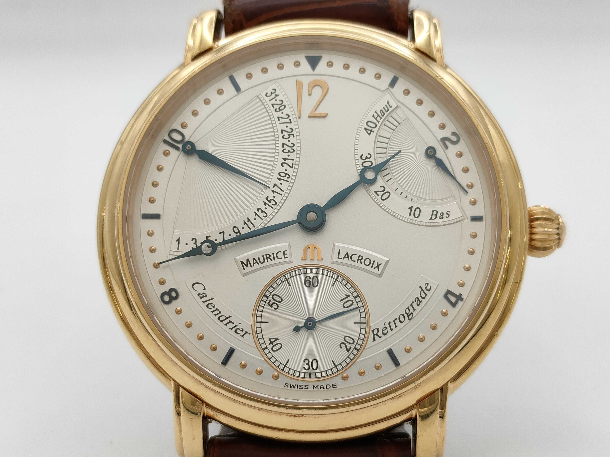 MAURICE LACROIX Calendar Retrograde AD42764 76847 Manual Winding 18K Yellow Gold Men's Watch