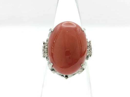 Coral Ring, Diameter: Approx. 13.1mm x 18.1mm, D0.10ct, PT900, 10.5g 