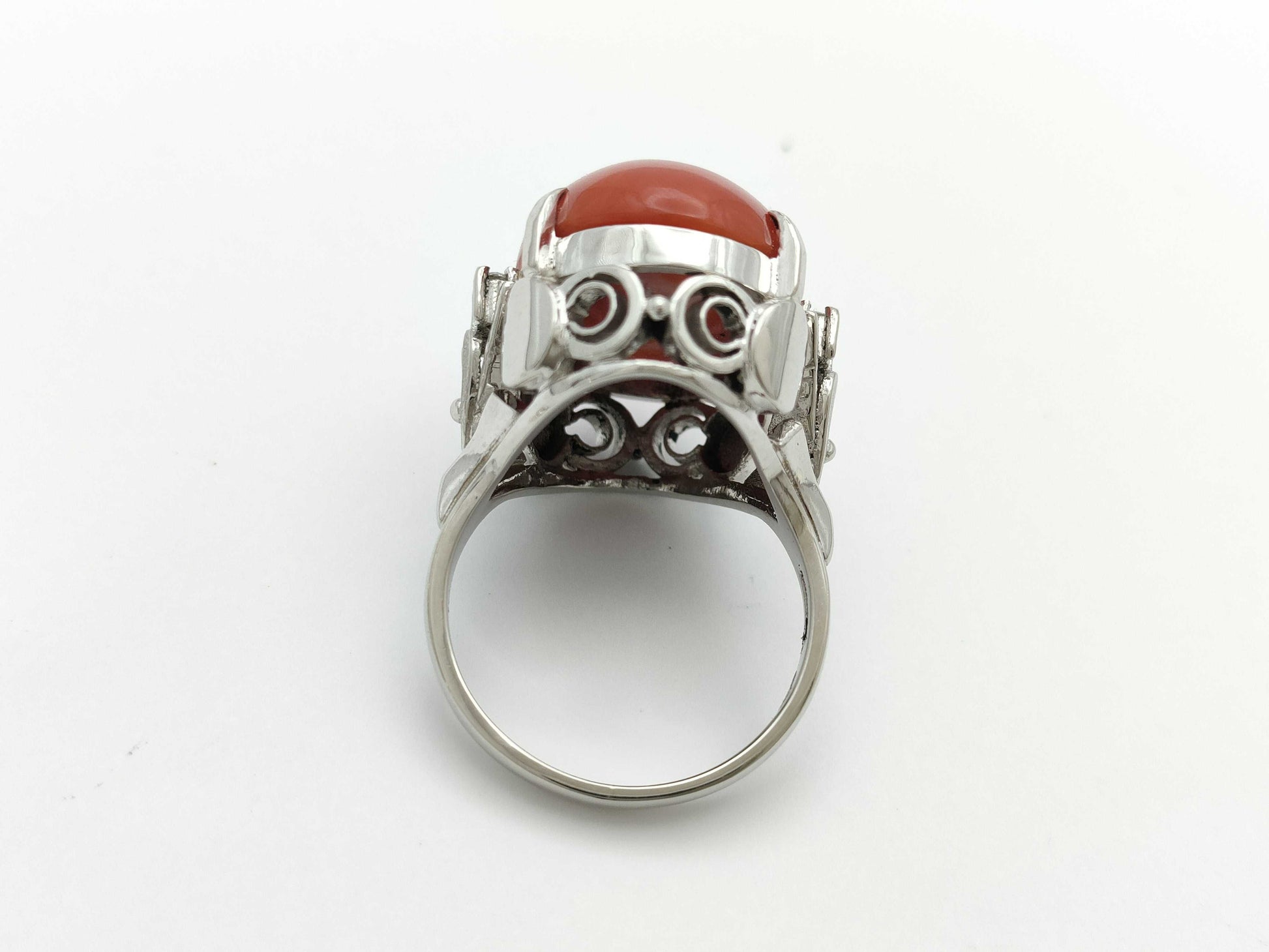 Coral Ring, Diameter: Approx. 13.1mm x 18.1mm, D0.10ct, PT900, 10.5g 