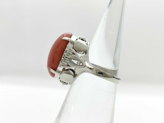 Coral Ring, Diameter: Approx. 13.1mm x 18.1mm, D0.10ct, PT900, 10.5g 