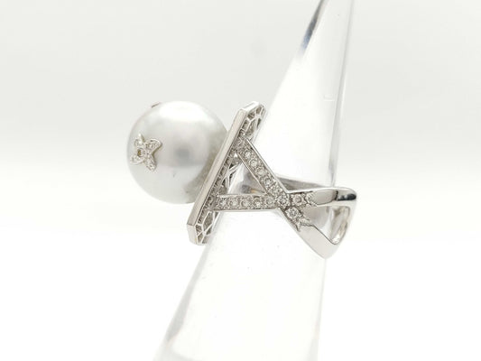 Pearl diameter: approx. 15.1mm, D0.9ct, 18K White Gold, 12.8g, Ring 