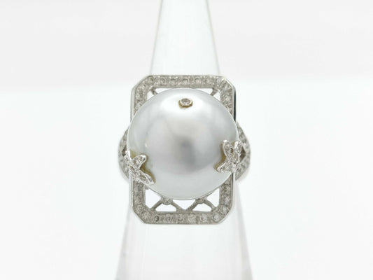 Pearl diameter: approx. 15.1mm, D0.9ct, 18K White Gold, 12.8g, Ring 