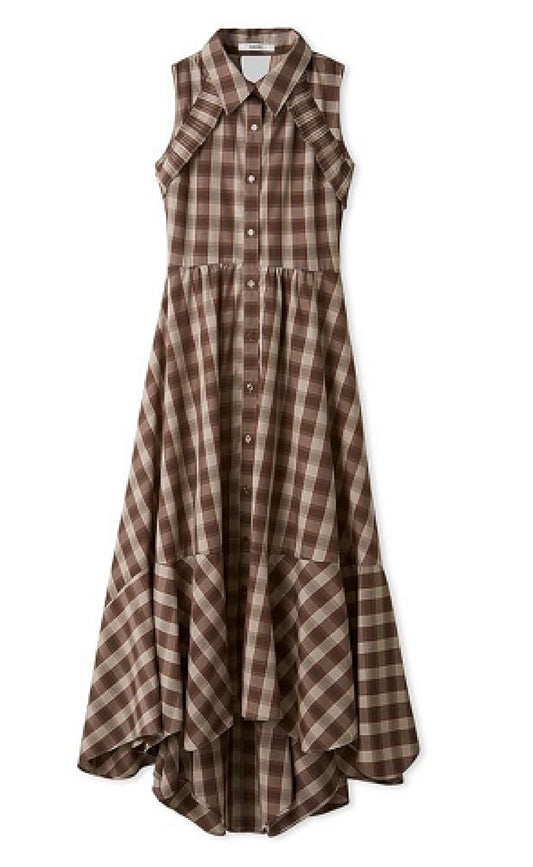 Snidel 24AW Irehe? Long Shirt Dress with Side Ruffles and Check Pattern, Size 1, Regular Price: ¥23,980