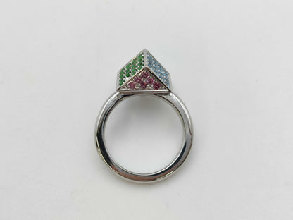 TESORO Topaz, Green Grossular Garnet, and Pink Tourmaline 750 Ring, 9.1g 