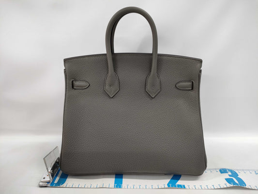 HERMES Birkin 25 Togo Etain Stainless Steel B Stamp Handbag