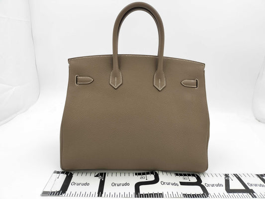 HERMES Birkin 35 Togo Etoupe Stainless Steel Y Stamp Handbag