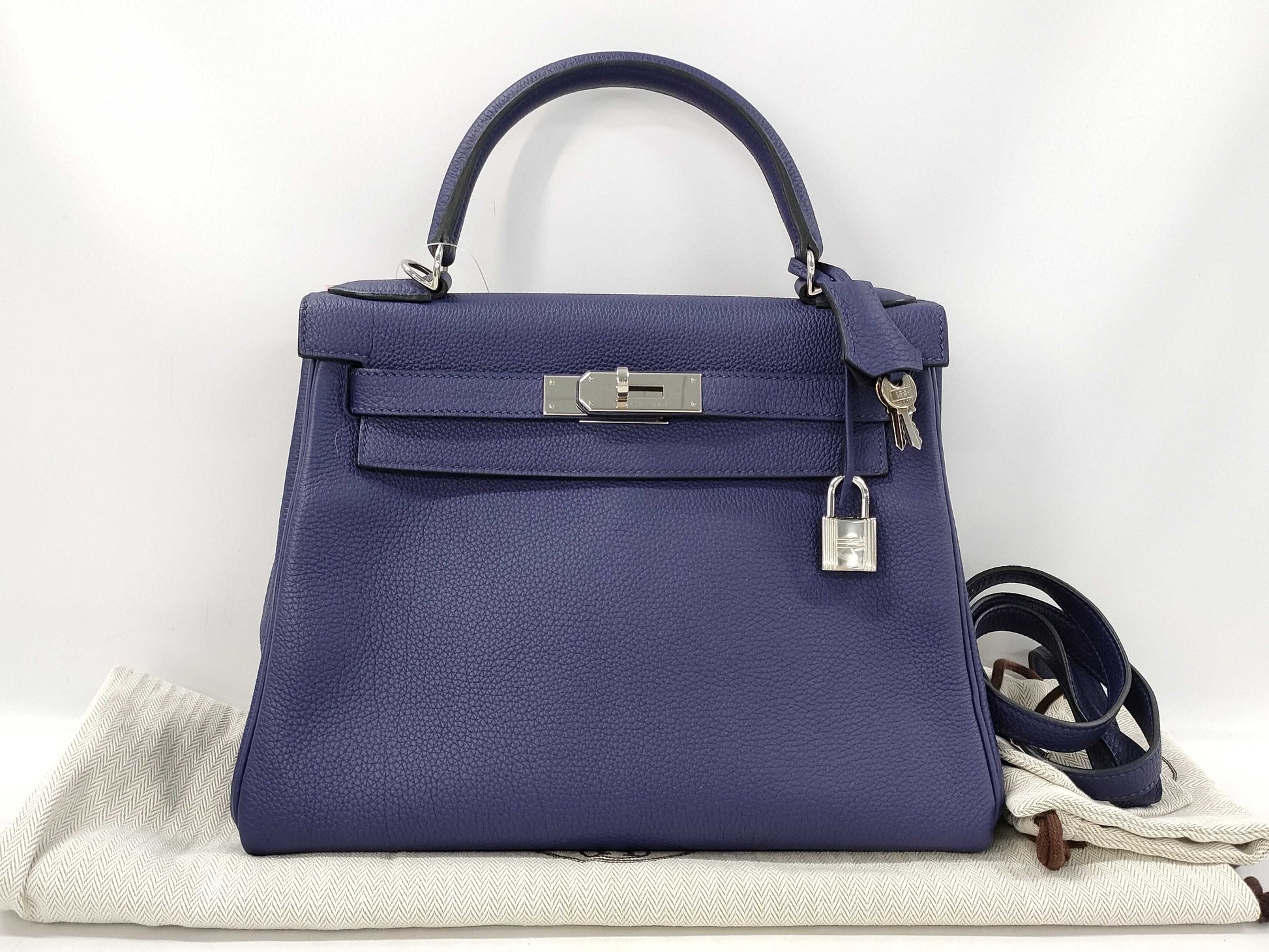 HERMES Kelly 28 Togo Blue Ankle SS C Stamp Shoulder Bag