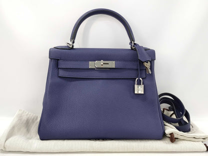 HERMES Kelly 28 Togo Blue Ankle SS C Stamp Shoulder Bag