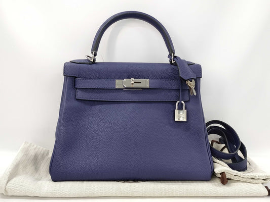 HERMES Kelly 28 Togo Blue Ankle SS C Stamp Shoulder Bag