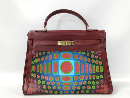 HERMES Kelly 32 Box Calf Rouge H GP 〇C Stamped Handbag