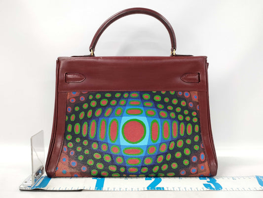 HERMES Kelly 32 Box Calf Rouge H GP 〇C Stamped Handbag