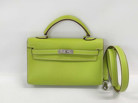 HERMES Tiny Kelly Epsom Leather Cui Stainless Steel Shoulder Bag with O Stamp