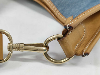 HERMES Evelyn 1GM Toile Jean Vache Gold GP 〇X Stamped Shoulder Bag