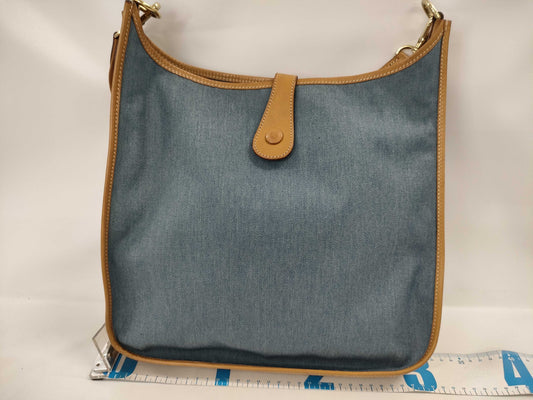 HERMES Evelyn 1GM Toile Jean Vache Gold GP 〇X Stamped Shoulder Bag