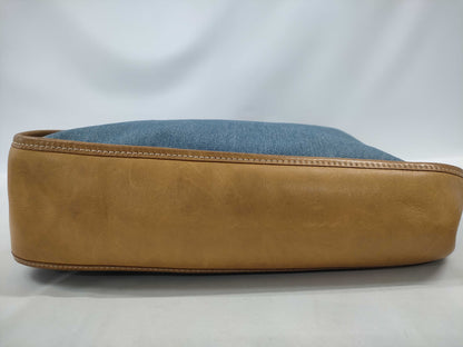 HERMES Evelyn 1GM Toile Jean Vache Gold GP 〇X Stamped Shoulder Bag