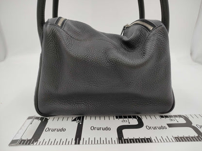 HERMES Lindy 30 Taurillon Clemence Black Stainless Steel Handbag with A Stamp