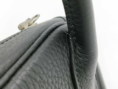 HERMES Lindy 30 Taurillon Clemence Black Stainless Steel Handbag with A Stamp