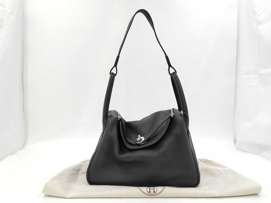 HERMES Lindy 30 Taurillon Clemence Black Stainless Steel Handbag with A Stamp