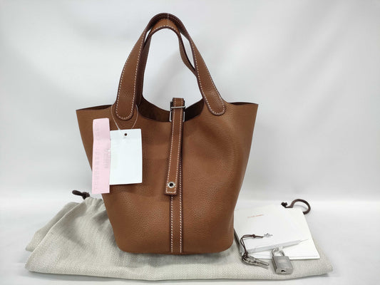 HERMES Picotin Lock PM Barenia Gold Stainless Steel W Stamp Handbag