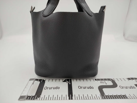 HERMES Picotin Lock PM Taurillon Clemence Black Stainless Steel Handbag with W Stamp