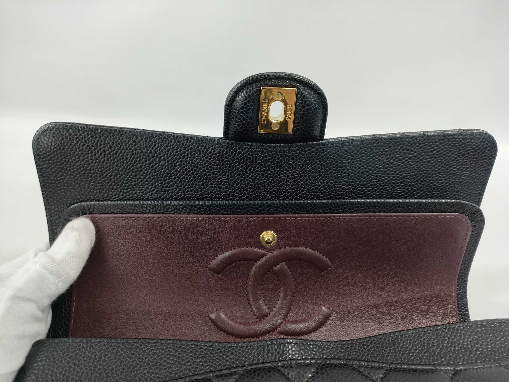 CHANEL Double Flap Caviar Black GP Shoulder Bag