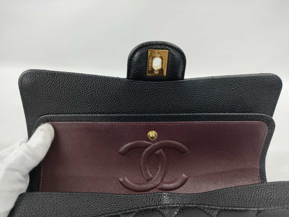 CHANEL Double Flap Caviar Black GP Shoulder Bag